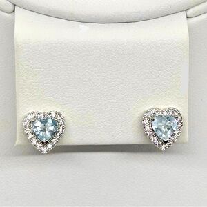Genuine Aquamarine 925 Sterling Silver Heart Earrings